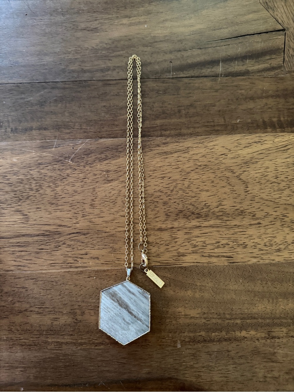 Hexagon Stone Pendant Necklace in Gray and Gold